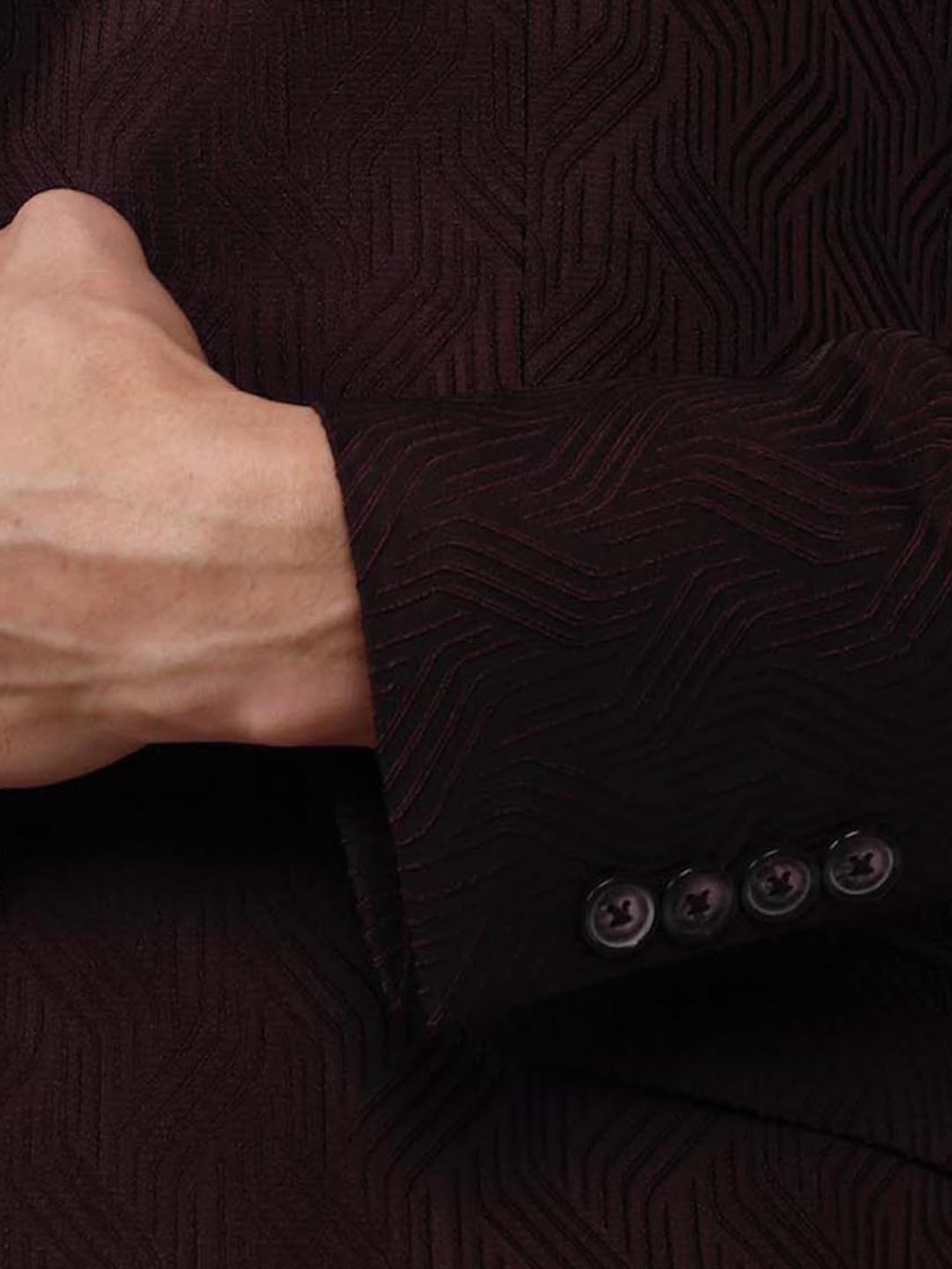 V Dot Brown Skinny Fit Printed Blazers