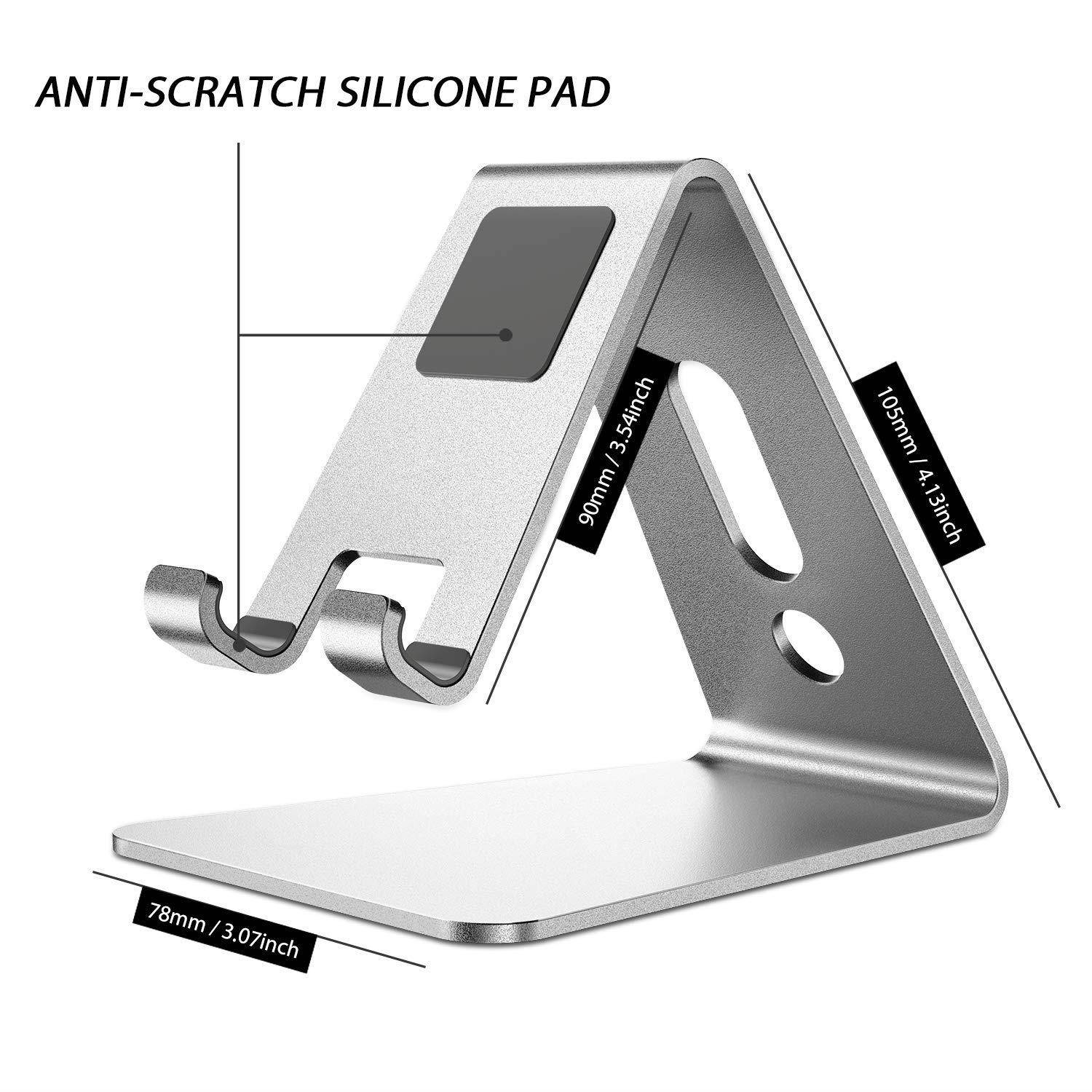 OMOTON [2 Pack] Cell Phone Stand Phone Holder for Desk, Desktop Cell Phone Stand Compatible for All iPhone and Android Smartphone, Silver