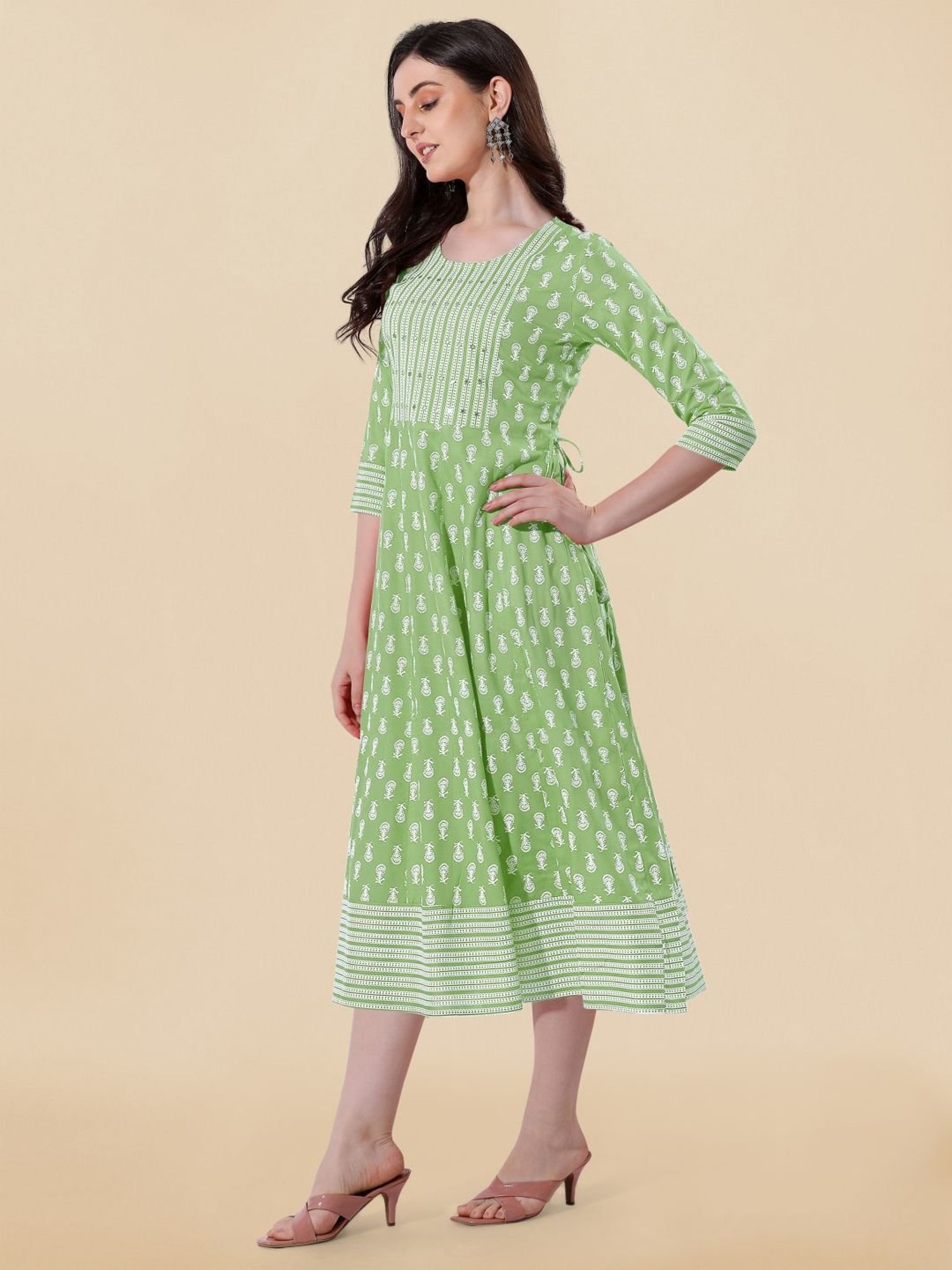 MIRCHI FASHION Green Embroidered A-Line Dress