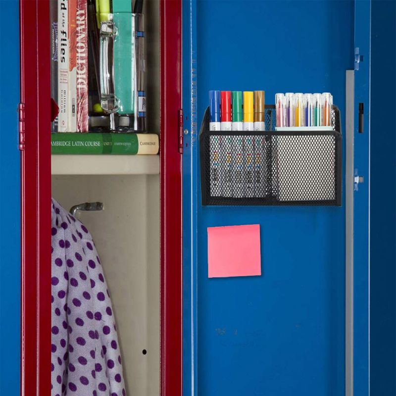 Pen Holder Magnetic Pencil Holder - 2 Generous Compartments Extra Strong Magnets Mesh Marker Holder Perfect for Whiteboard, Refrigerator and Locker Accessories(black)