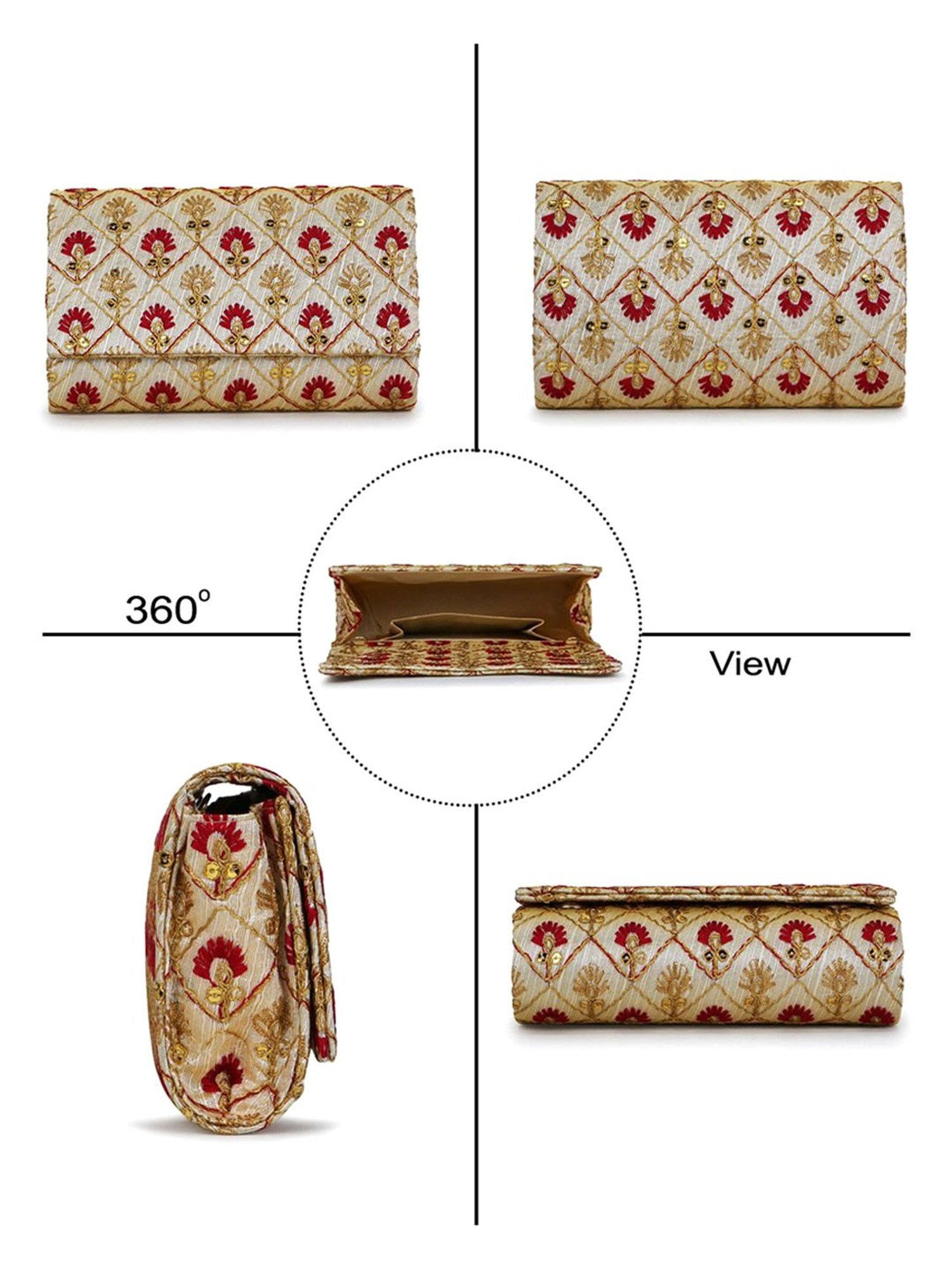 Spice Art Maroon Gold Embroidered Medium Clutch