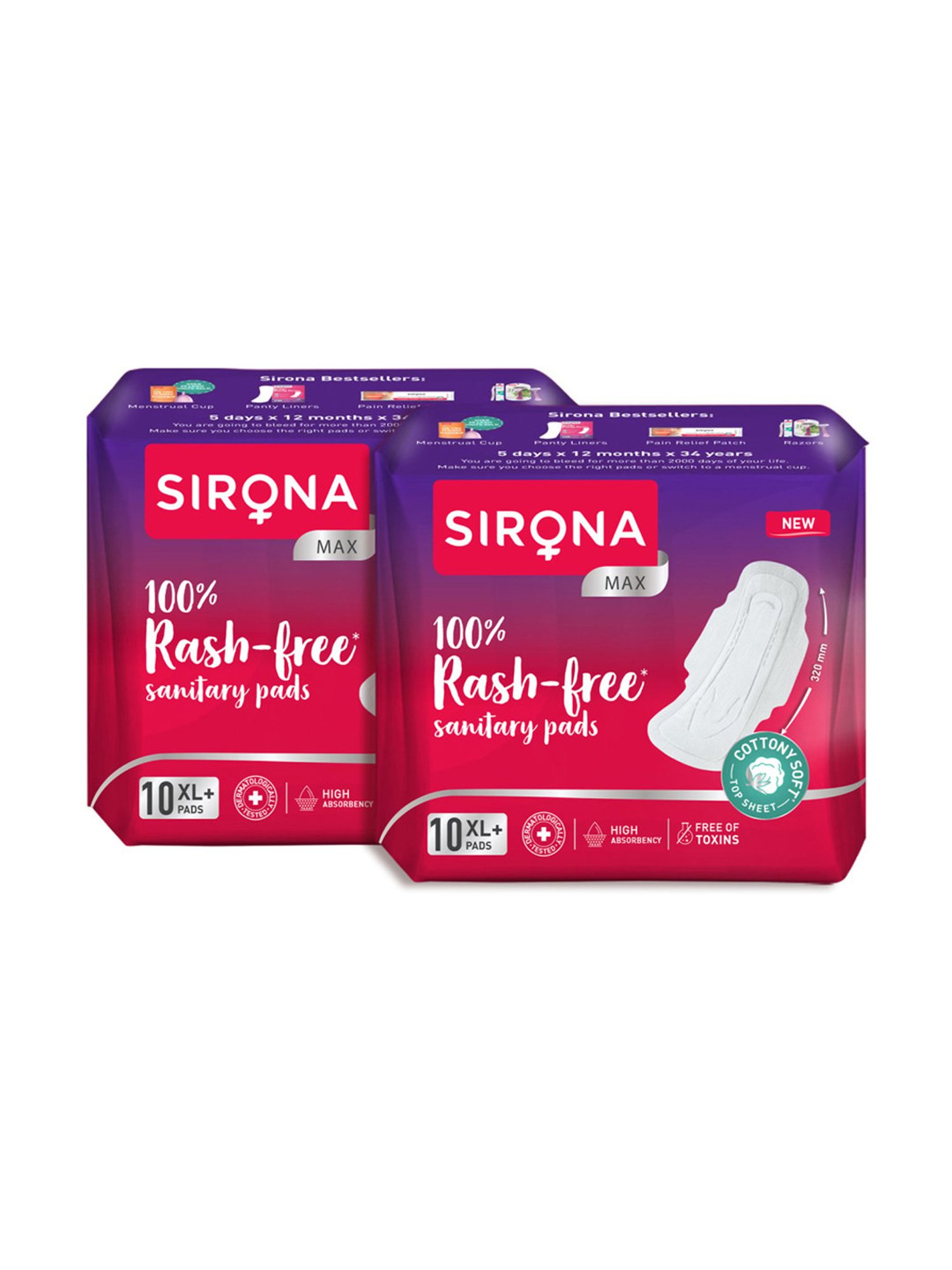 Sirona Cottony Soft Rash Free Sanitary Pads for Women Extra Large Plus - Pack of 2