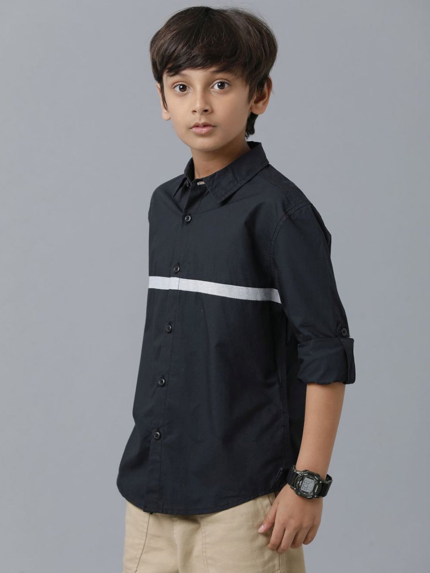 Under Fourteen Only Kids Black Color Block Full Sleeves Shirt