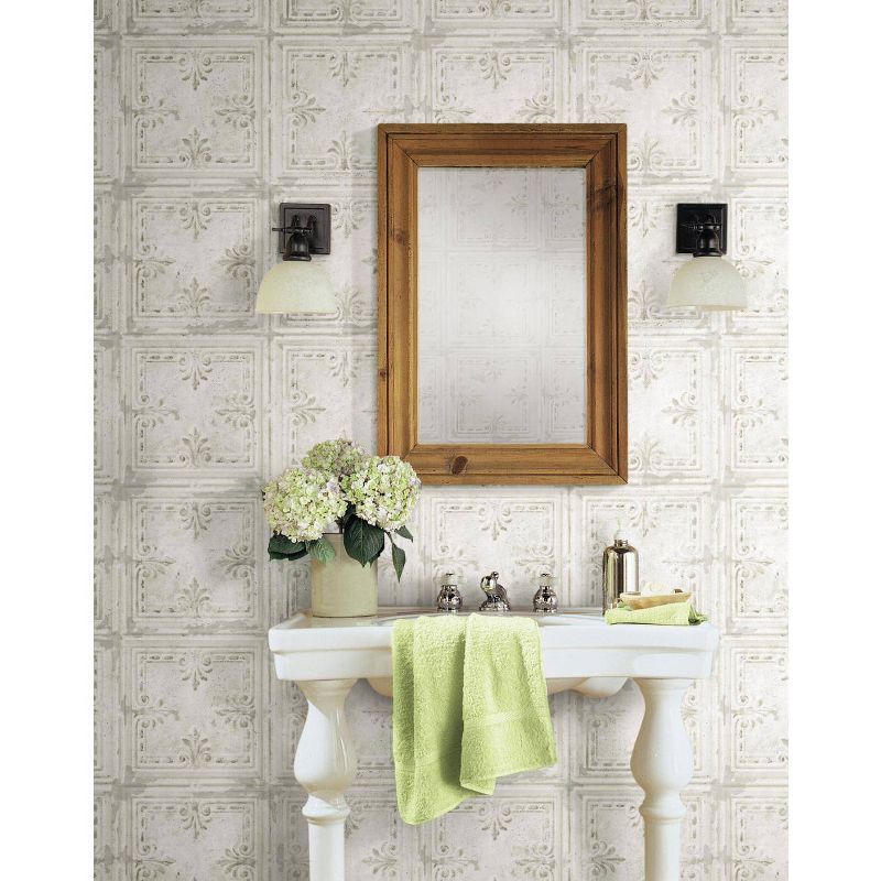 RoomMates 28.2" Tin Tile P&S Wallpaper White