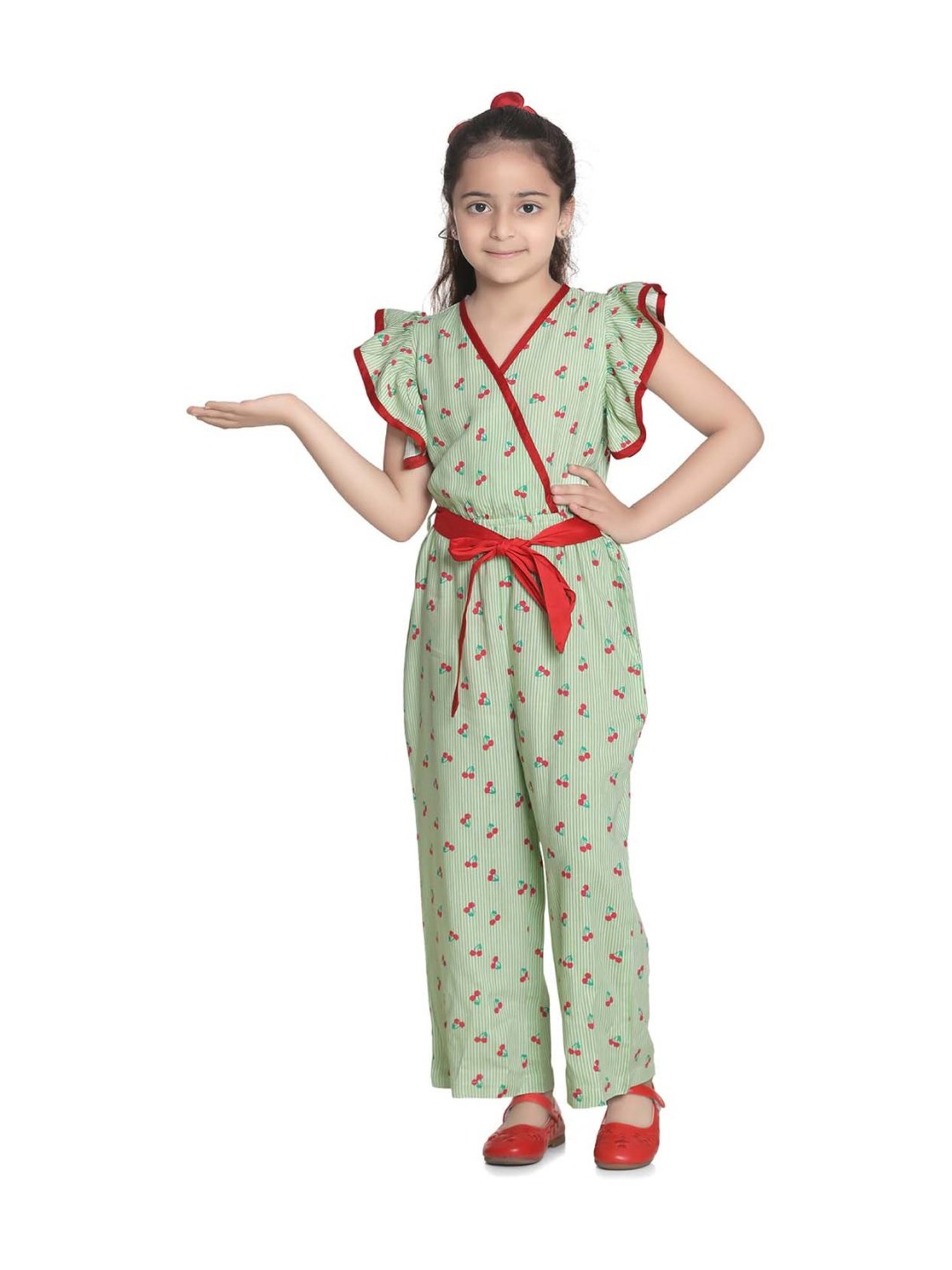 StyleStone Kids Green Printed Jumpsuit