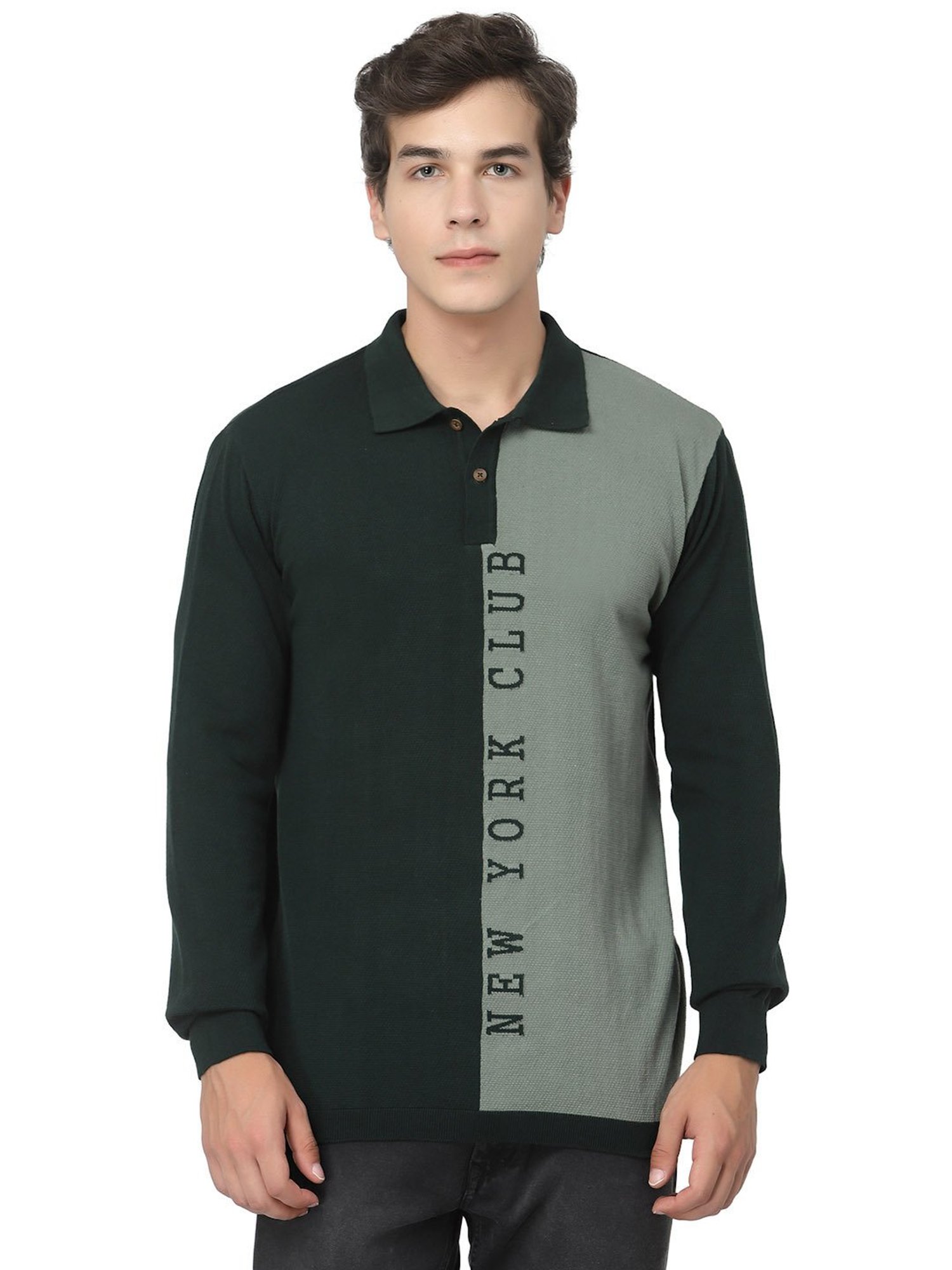 Kalt Green Regular Fit Self Design Polo T-Shirt