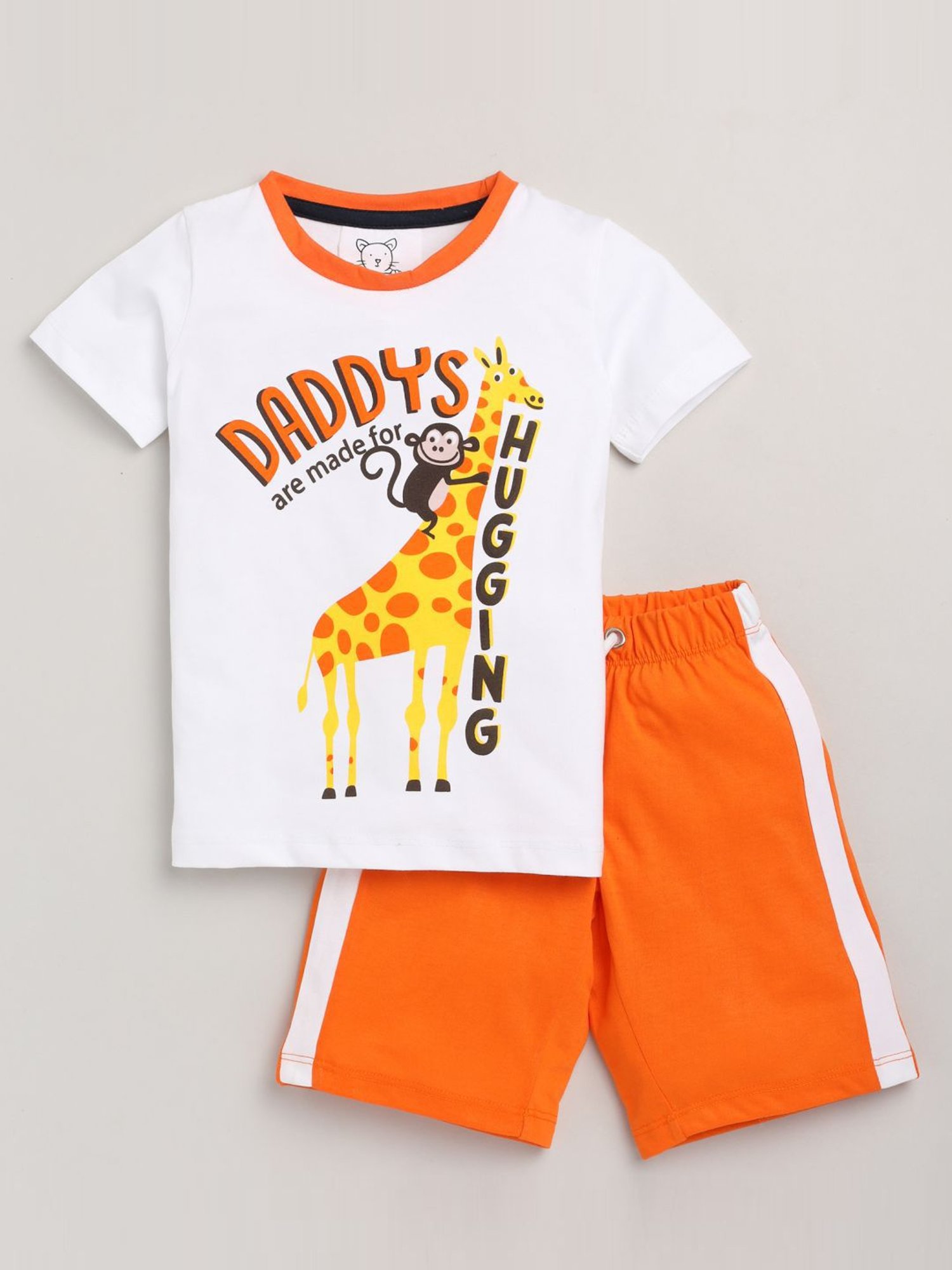 Lazy Shark Kids White Printed T-Shirt & Shorts