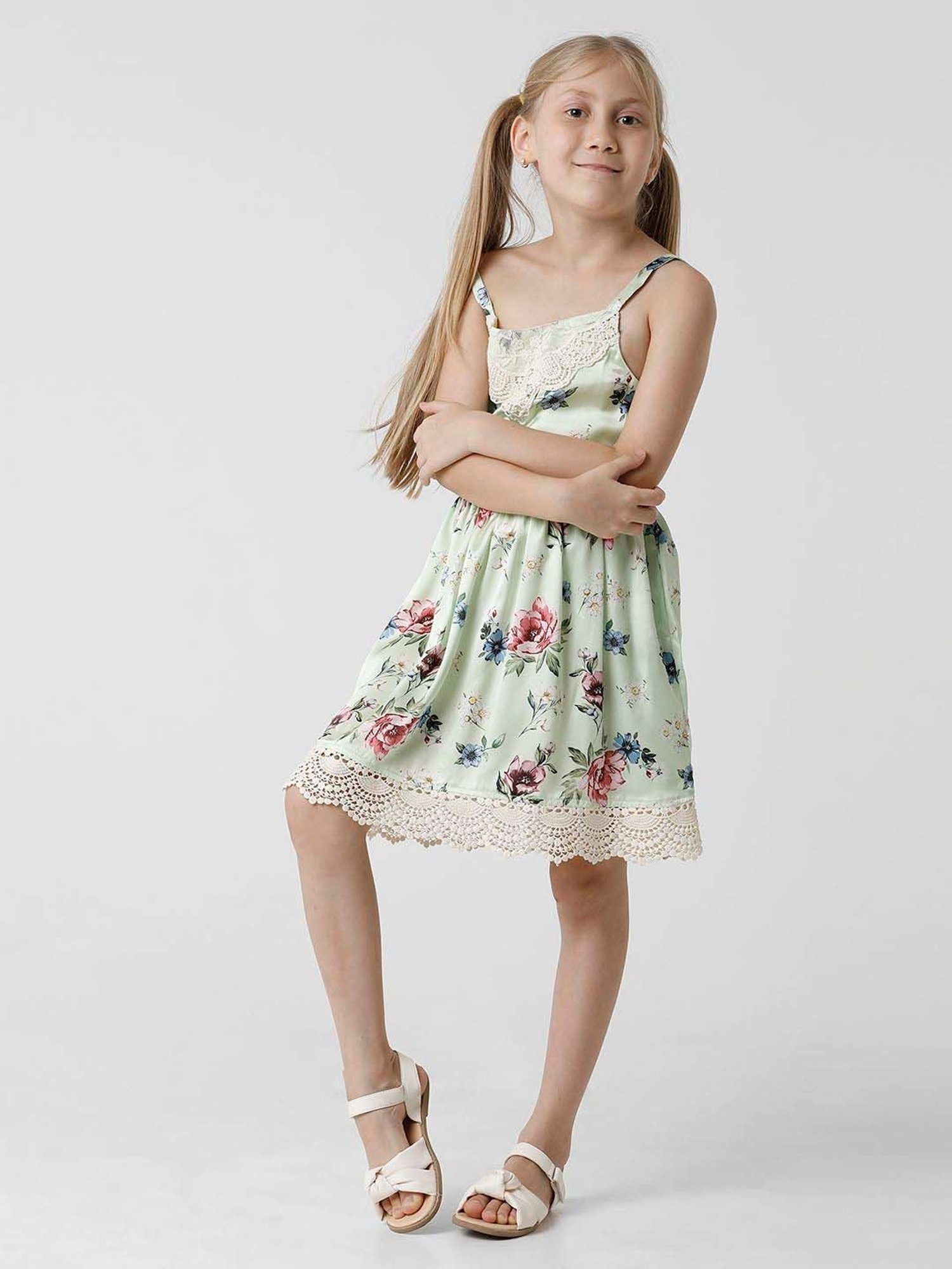 Kate & Oscar Kids Green Floral Print Dress