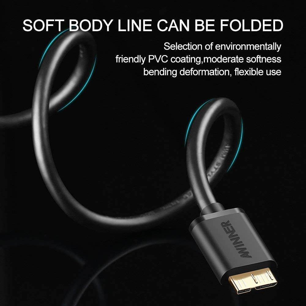 Awinner Micro USB 3.0 Data Cable for Galaxy S5 and Note 3 N9000, Super Speed USB 3.0 A Male to Micro B Male Adapter Cable Charging and Data Sync Cord for Android Smartphones and Tablets (1M-Round)