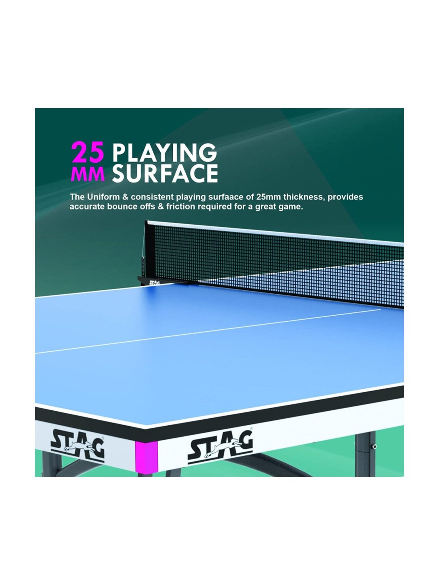 Stag Global 25mm Active Series Professional Quick Easy Setup Table Tennis Table (Blue)