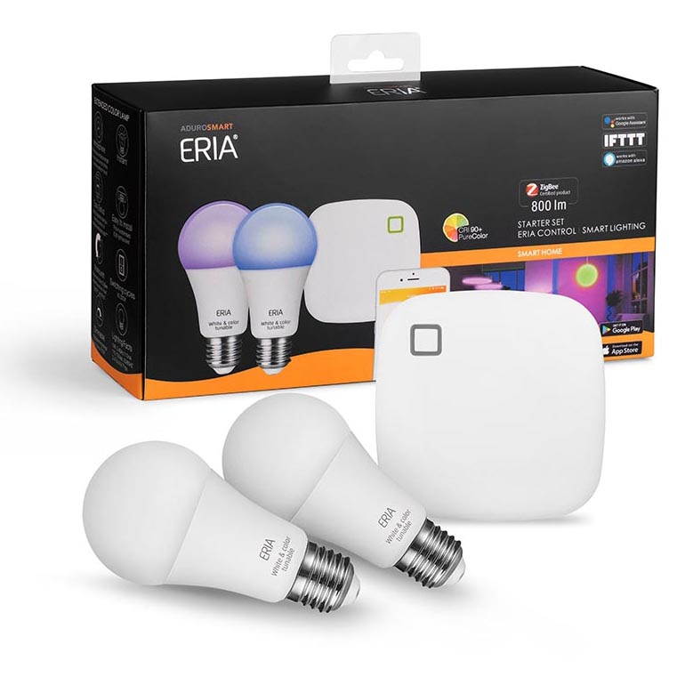 AduroSmart ERIA Colors and White Shades Smart A19 Starter Kit, works with Alexa / Google Assistant