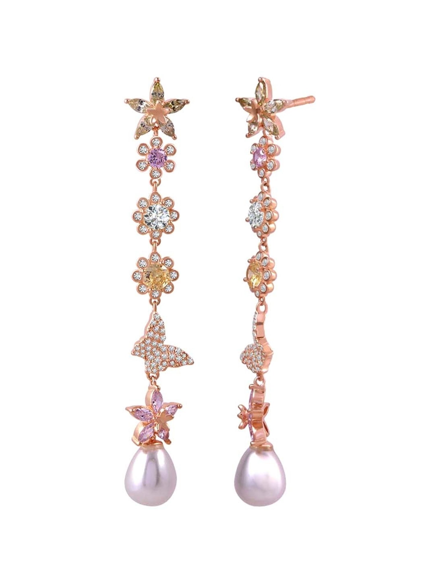 Rihi by P.C. Chandra Jewellers 92.5 Sterling Silver Butterfly Dangler Earrings for Women & Girls