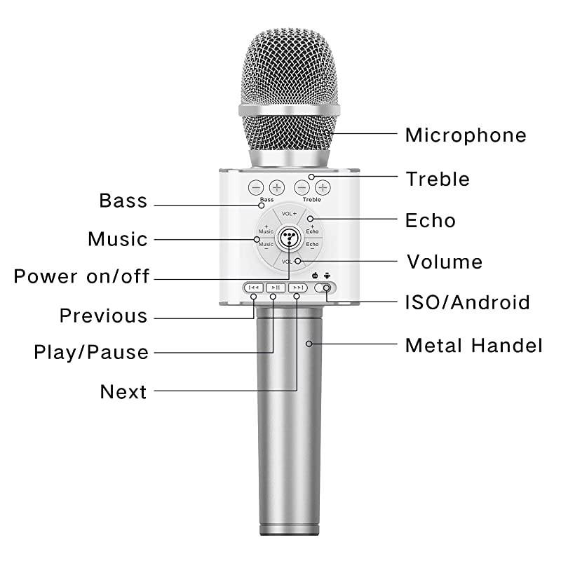 04 Wireless Bluetooth Karaoke Microphone,Louder Volume 10W Power, More Bass, 3-in-1 Portable Handheld Double Speaker Mic Machine for iPhone/Android/iPad/PC (04, Black-1)