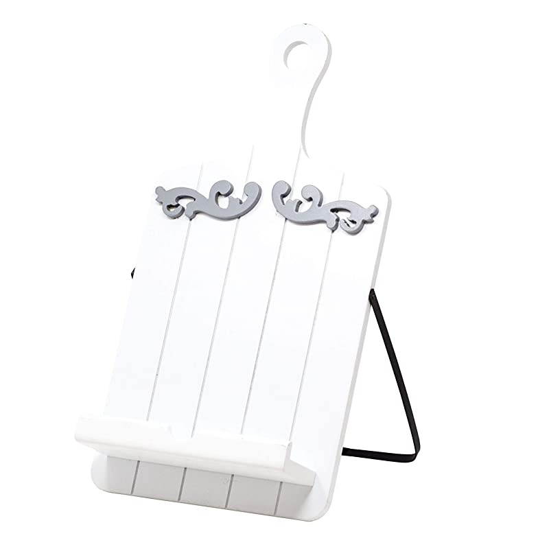 Cookbook and Tablet Holder White Scroll
