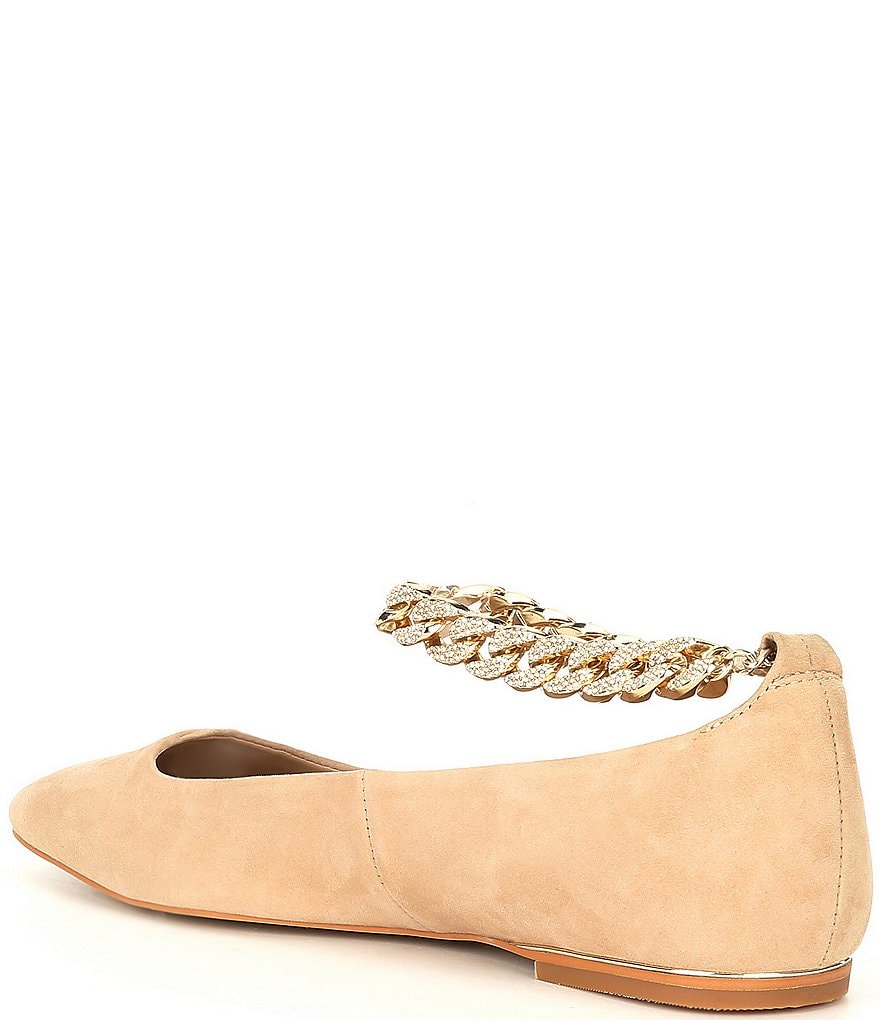 KARL LAGERFELD PARIS Zanna Suede Rhinestone Embellished Ankle Strap Flats