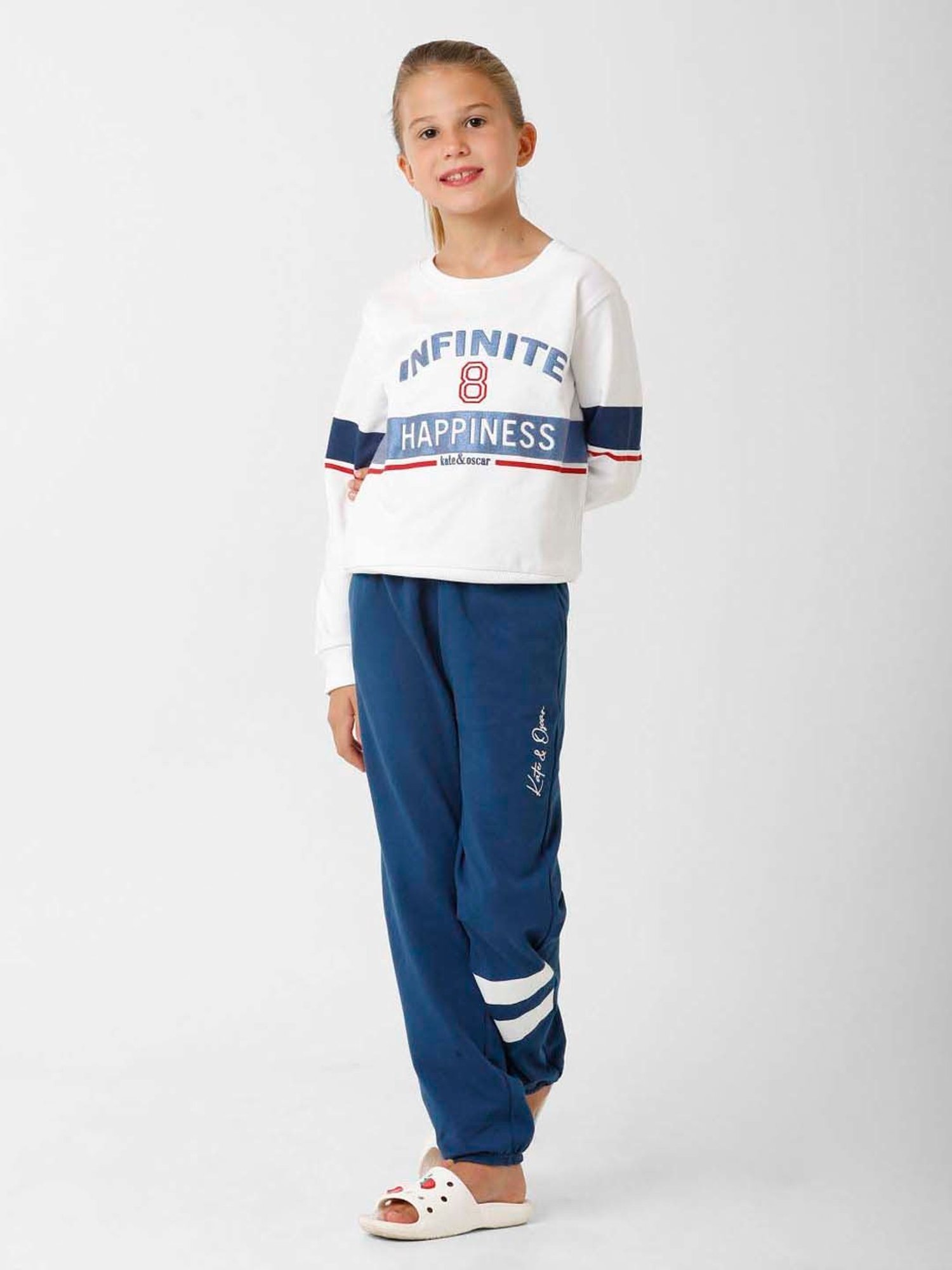 Kate & Oscar Kids Navy Cotton Embroidered Trackpants