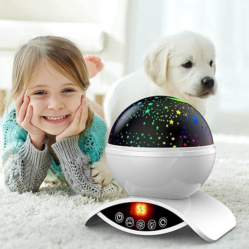 Night Light Baby Star Projector 8 Color Rotation Lamp with Timer Remote and Chargeable Dimmable Combinations Romantic Star Sky Best Gift for Kids Festival Bedroom Living Room White