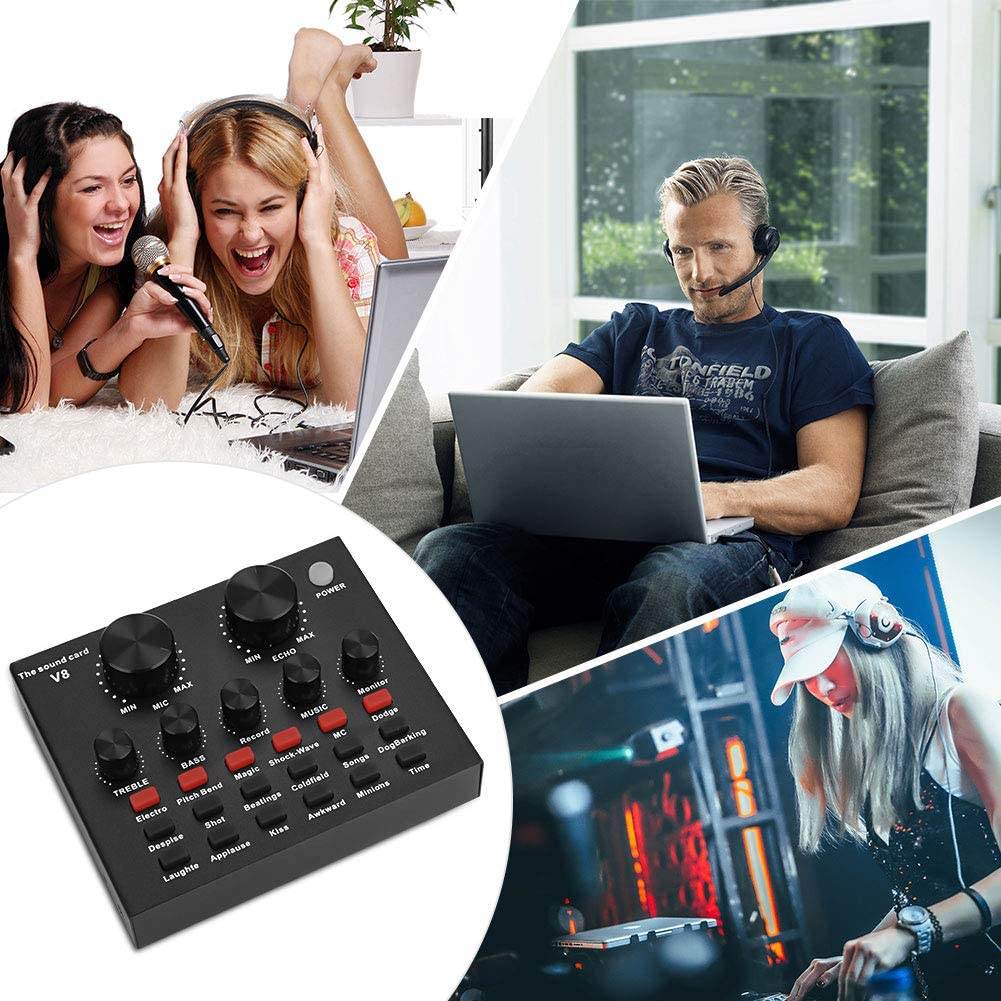 Live Sound Card Portable Mobile Audio Mixer, Karaoke Sound Mixer Recording Sound Card for Live Broadcast K Songs Recording Voice Chatting