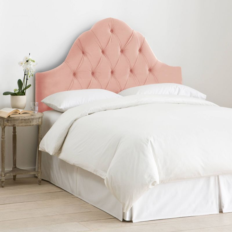 King High Arched Diamond Tufted Headboard in Velvet Blush Pink - Skyline Furniture