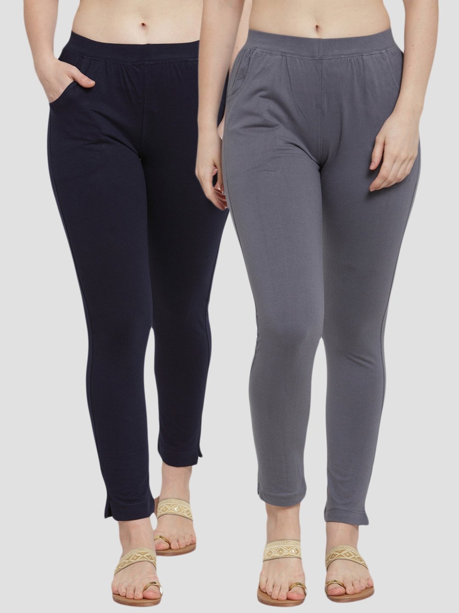 TAG 7 Navy & Grey Cotton Leggings - Pack Of 2