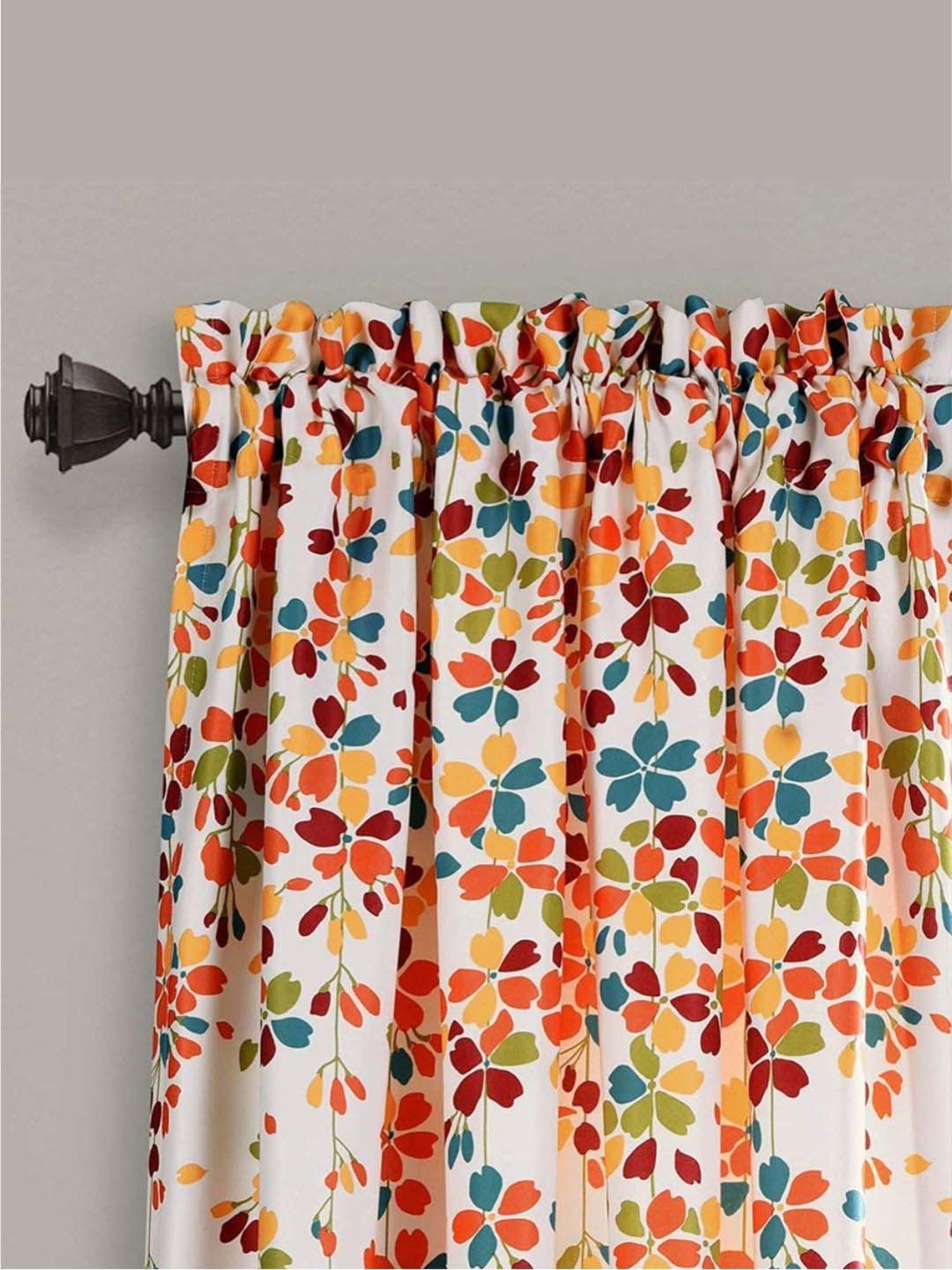 Urban Space Orange & White Polyester 7 Ft. Door Curtain With Stainless Steel Rings