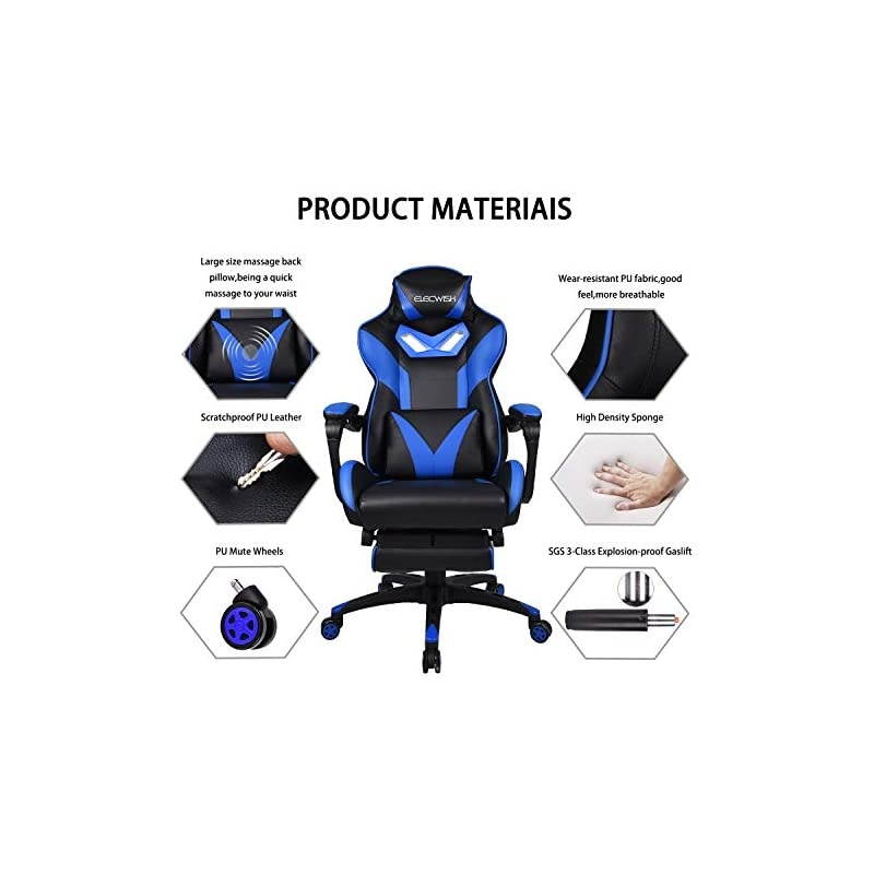 Ergonomic Swivel Video Game Chairs High-Back Office Chair w/PU Leather and Adjustable Armrests Blue