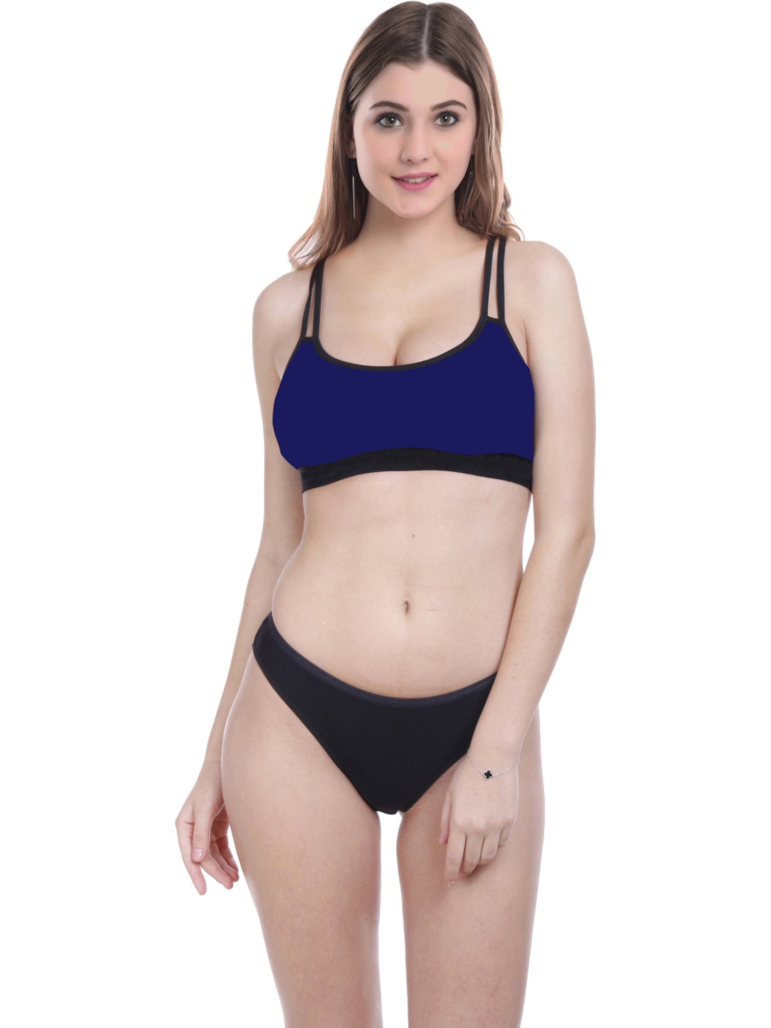 AROUSY Black & Blue Cotton Bra Panty Set - Pack Of 3