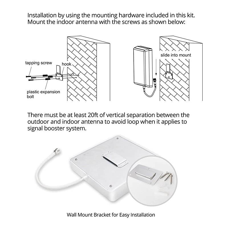 Wide Band 698-2700 MHz Wall Mount Panel Antenna with 2 Way Splitter N-Female Connectors,50FT N-Male to N-Male Coaxial Cable for Signal Booster,Compatible with All US Carriers 2G/3G/4G LTE