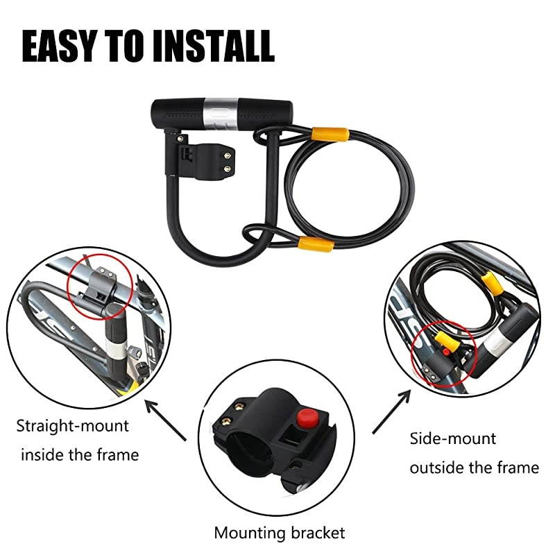 U Lock BikeHeavy Duty Bicycle ULock16mm Shackle and 1200mm Strong Cable with Mounting BracketAntiTheft Bike Safety Tool