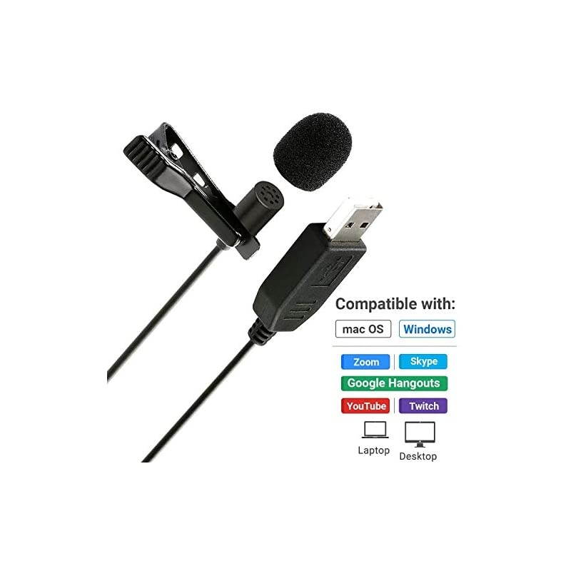 M1 USB Lavalier Lapel Clipon Omnidirectional Microphone for Laptop PC and Mac Perfect Podcasting Gaming Streaming and Desktop Mic 20Foot Cord
