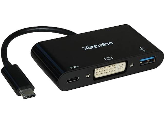 XtremPro 41136 USB C to DVI - Type C - USB 3.0 Adapter, 3 in 1 digital multiport Hub for MacBook, Google, Chromebook Pixel, Lenovo Yoga 900, HP Spectre, Dell XPS and Other w/ Type C Port - Black