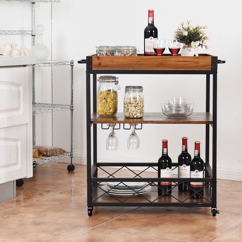 Costway 3 Tier Rolling Kitchen Trolley Island Cart Serving Dining Storage Shelf Utility Black Iron