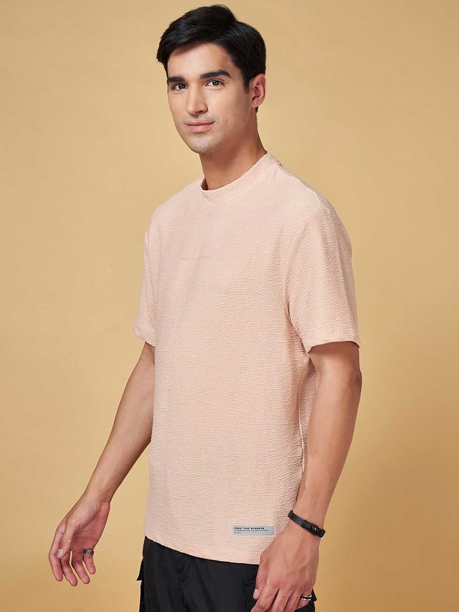 Street 808 by Pantaloons Peach Comfort Fit Crew T-Shirt