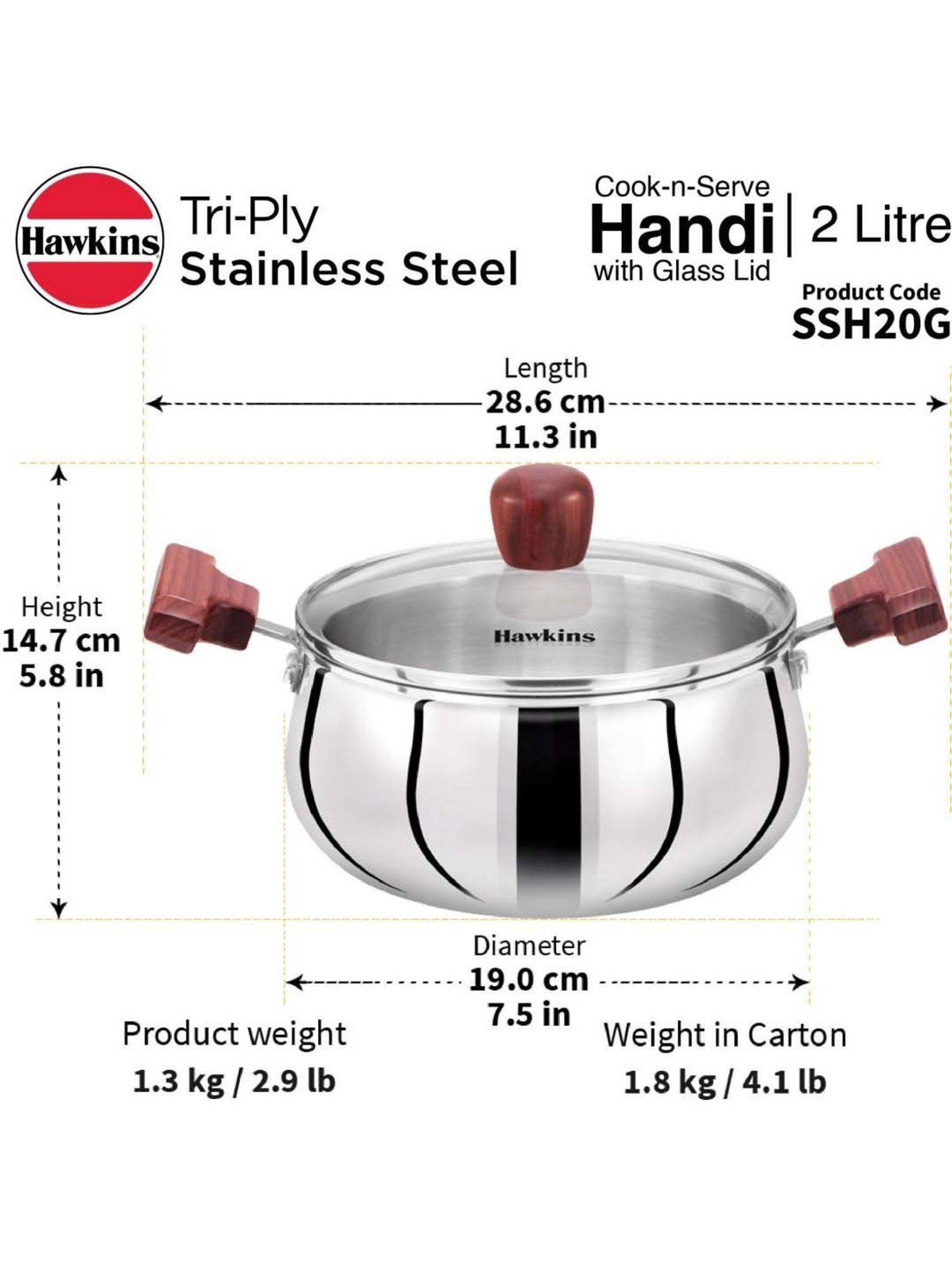 Hawkins Silver & Transparent Stainless Steel 19 cm Gas Compatible Handi With Lid (2 L) - Set of 1
