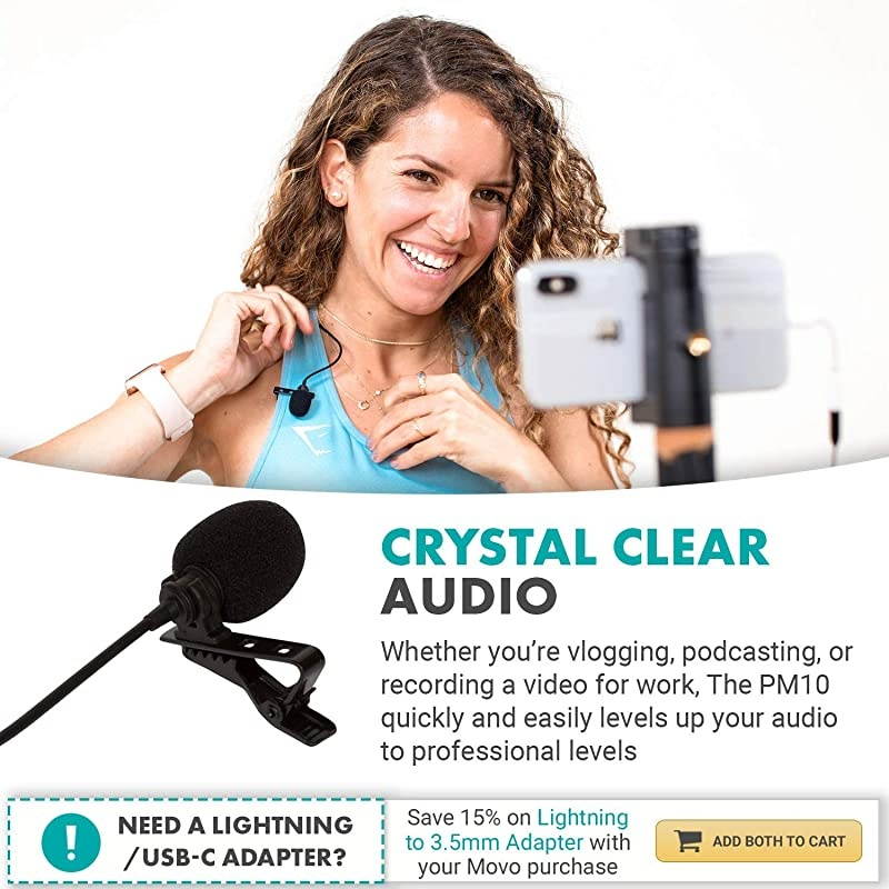 PM10 Lavalier Microphone and Lapel Microphone for iPhone iPad Android and Other Smartphones Easy Clip on Microphone Perfect for Recording a Podcast Vlog Interview YouTube