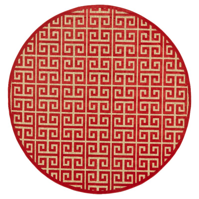 7'6" Round Geometric Loomed Round Area Rugs Tan/Red - Weave & Wander
