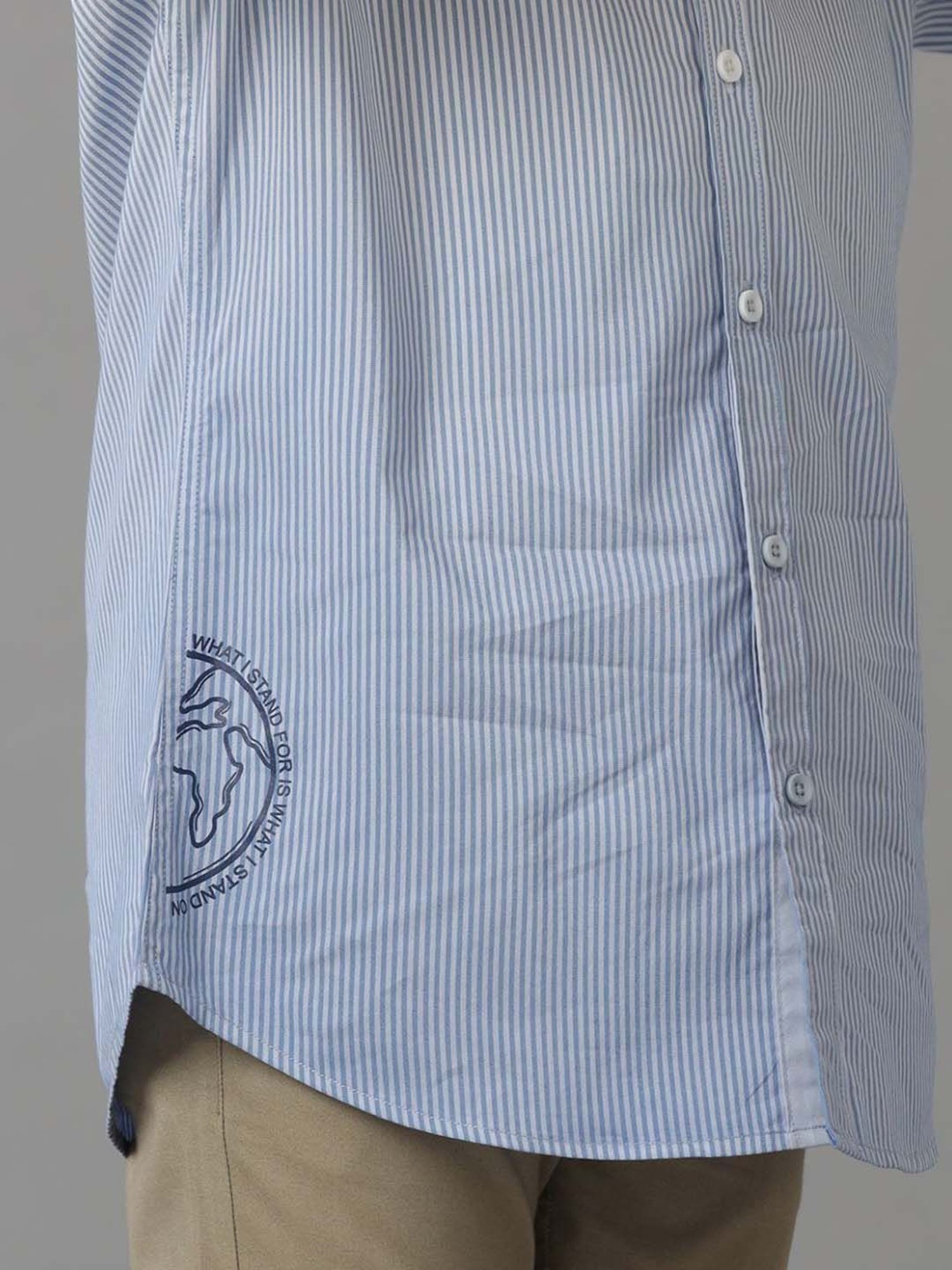 Under Fourteen Only Boys Blue Cotton Striped Full Sleeves Shirt