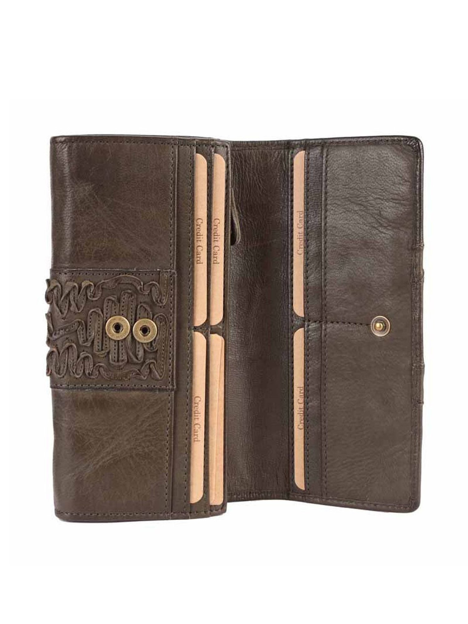 KOMPANERO Marina Moss Green Leather Textured Tri-Fold Wallet