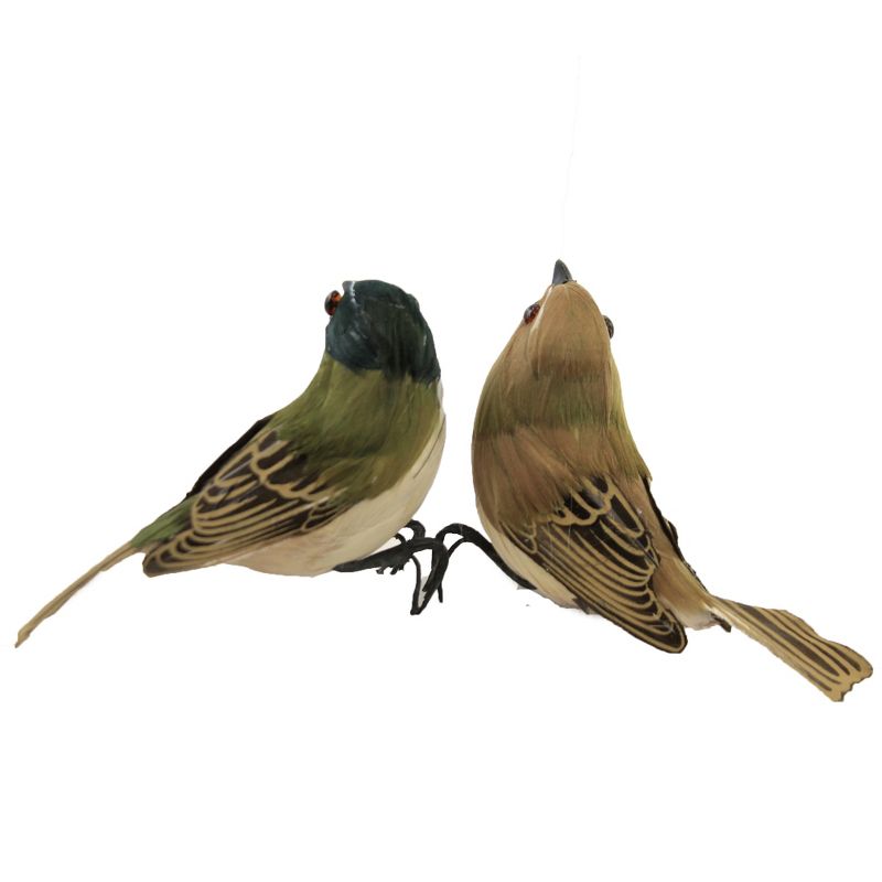 Home Decor 3.25" Feather Birds Brown Green Chirp Song  -  Decorative Figurines