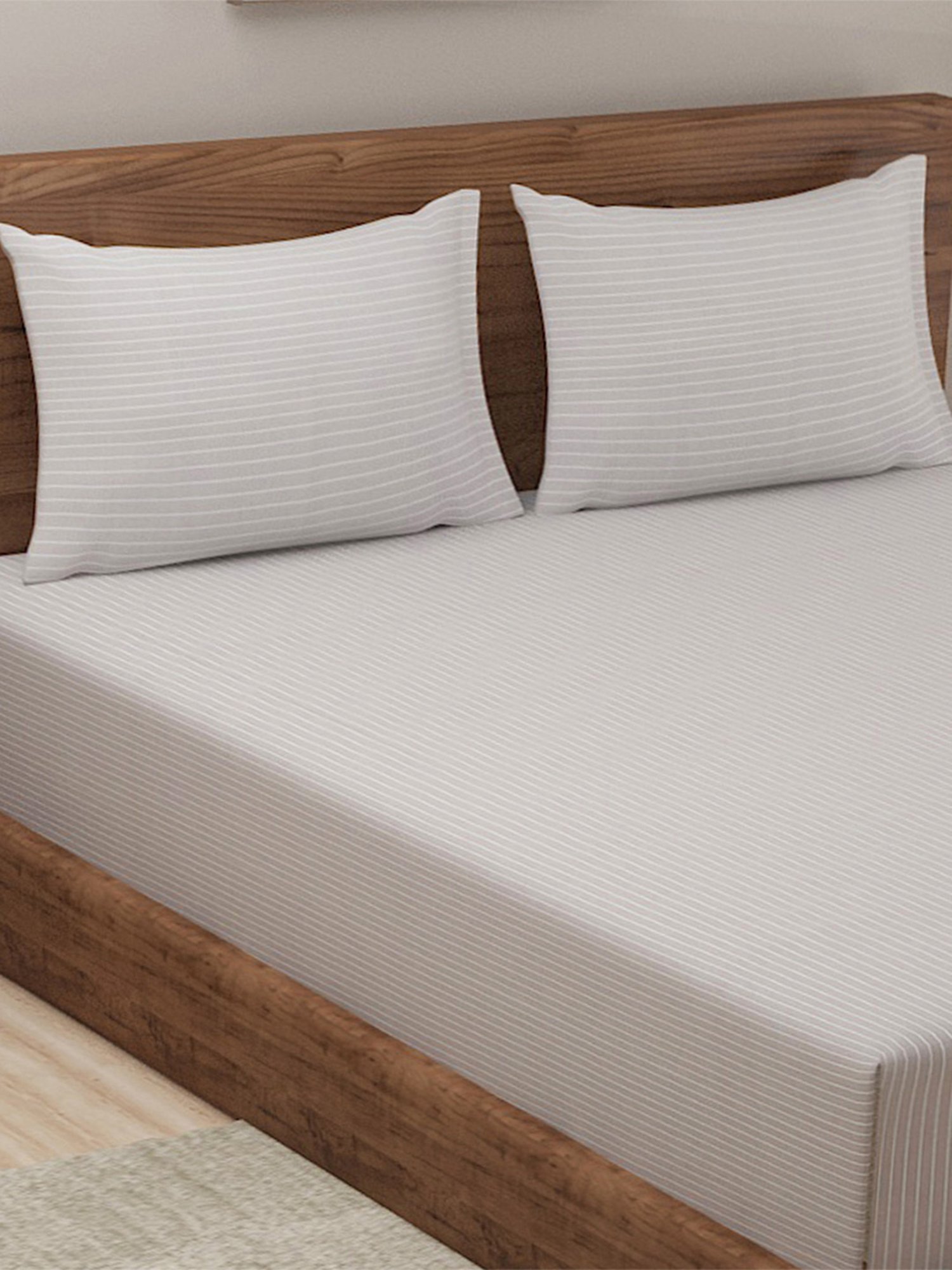 Fabindia Home Nile Grey Cotton Single Bed Sheet with Pillow Cover