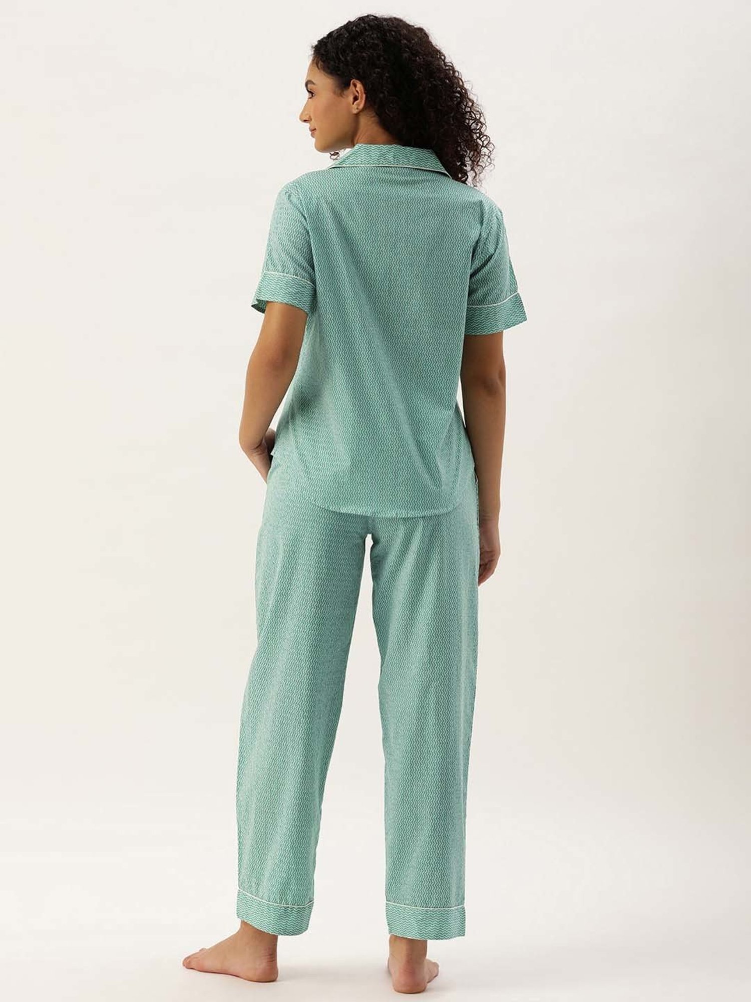 Amukti Green Printed Shirt With Lounge Pants