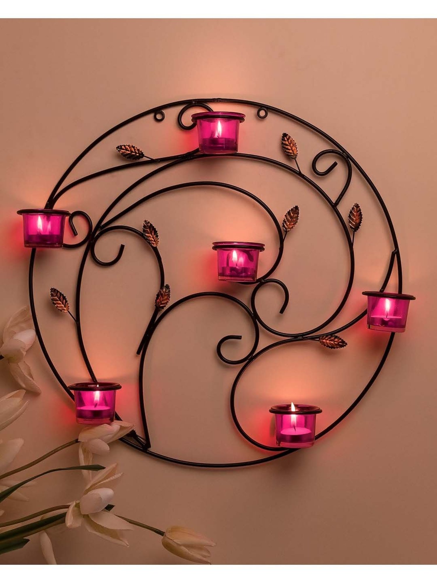 Homesake 'Easter' Black & Pink Metal 5-in-1 Wall Candle Holder With Tea Light Candle