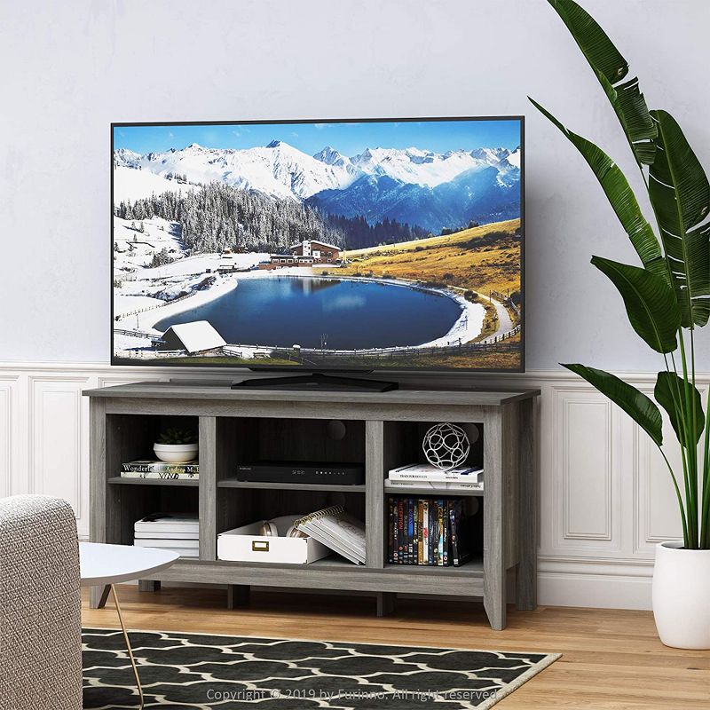 Furinno Jensen Sturdy Wooden Rectangle TV Stand with Open Storage Shelves for Bedroom, Living Room, or Playroom Organization, Oak Gray