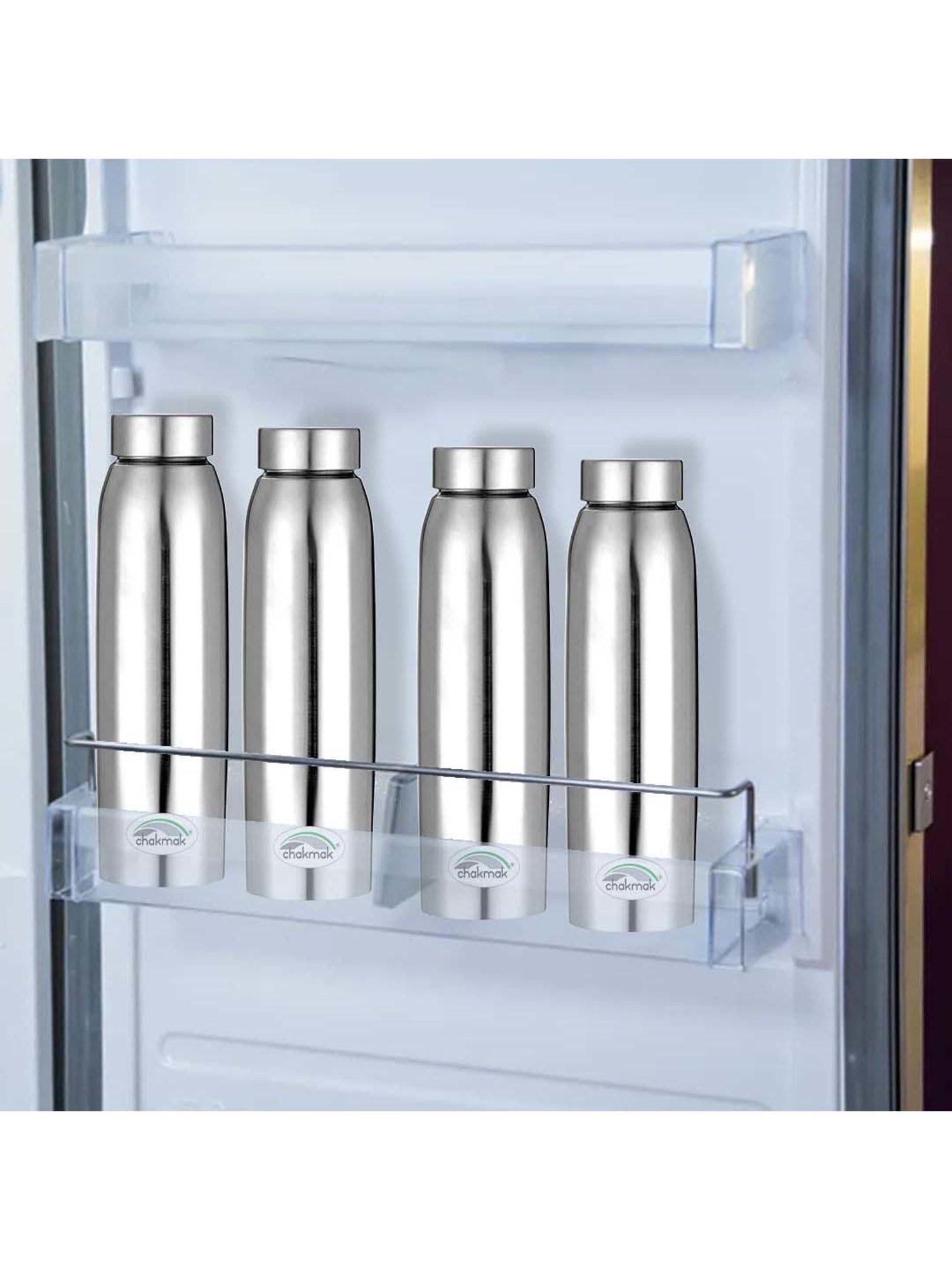 Chakmak Silver Stainless Steel Water Bottle - Set of 4
