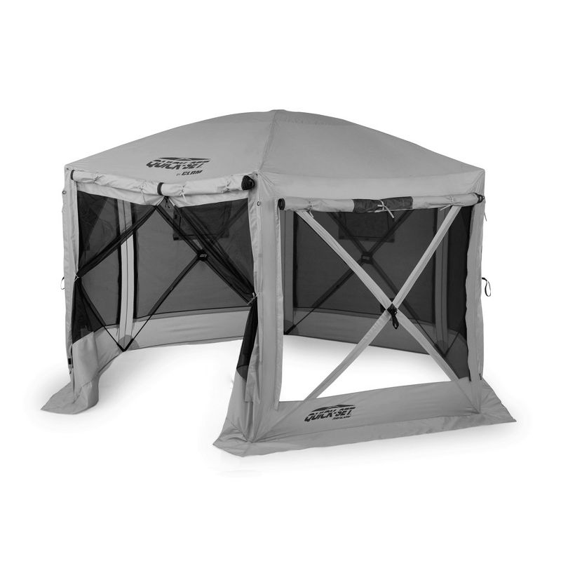 CLAM Quick-Set Pavilion 12.5 x 12.5 Foot Portable Pop-Up Outdoor Camping Gazebo Screen Tent 6 Sided Canopy Shelter w/ Ground Stakes & Carry Bag, Gray