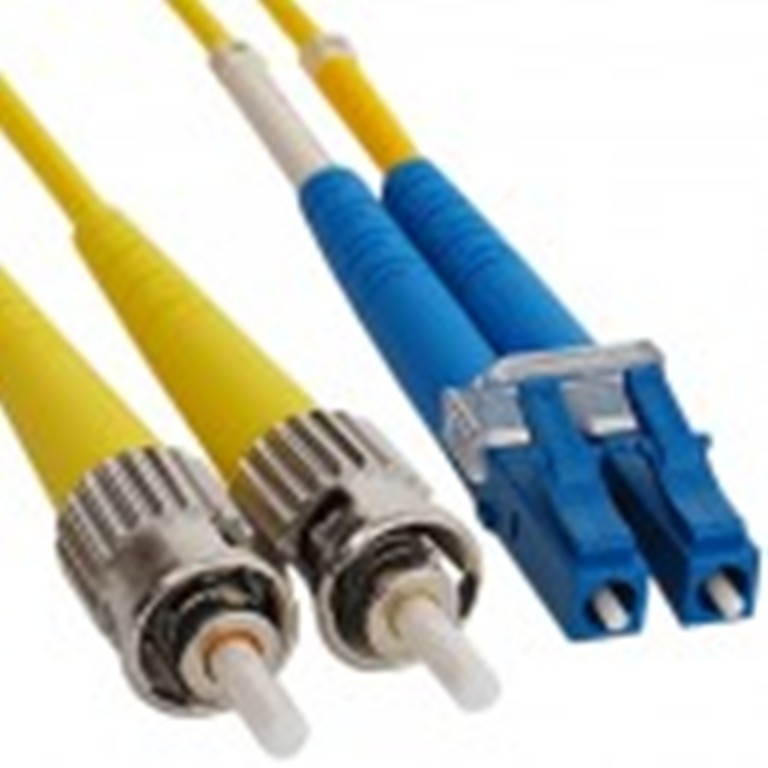 LC-ST Fiber Optic Patch Cord, Duplex, Singlemode (OS1), Yellow, 7 Meters