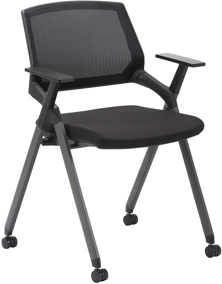 COLAMY Mesh Guest Reception Stack Chairs with Caster Wheels and Arms for Office School Church Conference Waiting Room Black