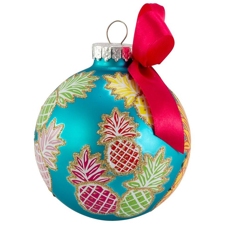 Kurt Adler 80MM Glass Pineapple Pattern Ball Ornaments, 6 Piece Set