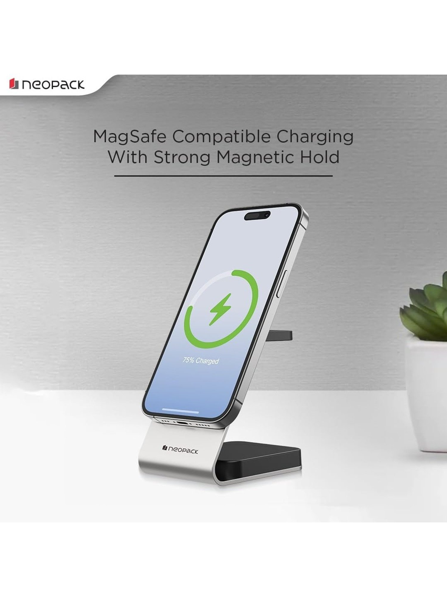 Neopack 15W Wireless Charging Stand for Apple Devices, 3 in 1 Wireless Charger (Silver)