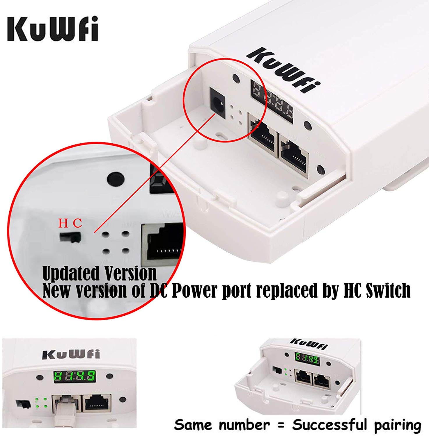 KuWFi Point to Point Wireless Long Range WiFi Bridge 2.4G 300Mbps Access Point Indoor/Outdoor AP CPE Kit for PTP/PTMP (Pre-Program WDS)